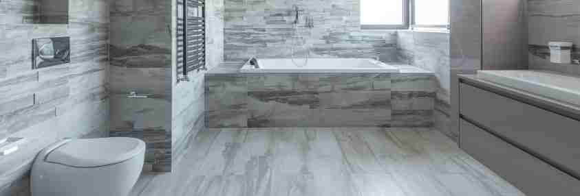 gray bathroom with tile